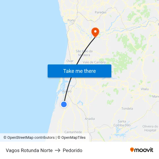 Vagos Rotunda Norte to Pedorido map