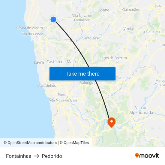 Fontaínhas to Pedorido map