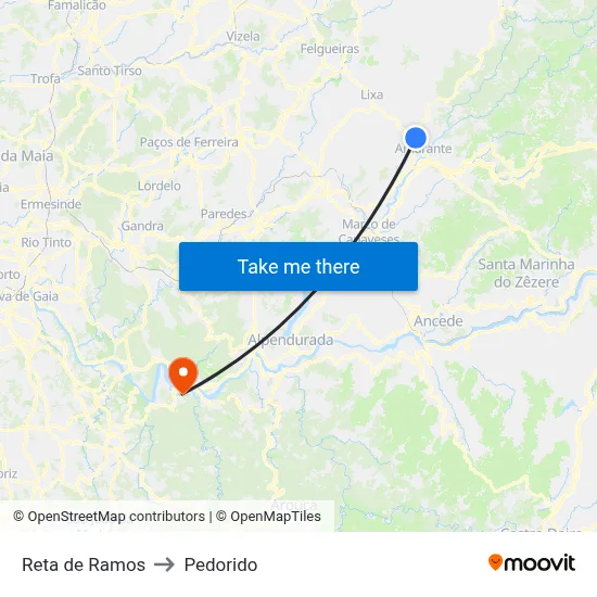 Reta de Ramos to Pedorido map