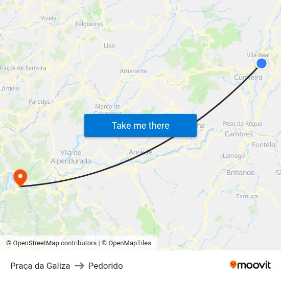 Praça da Galiza to Pedorido map