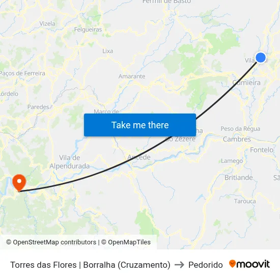 Torres das Flores | Borralha (Cruzamento) to Pedorido map