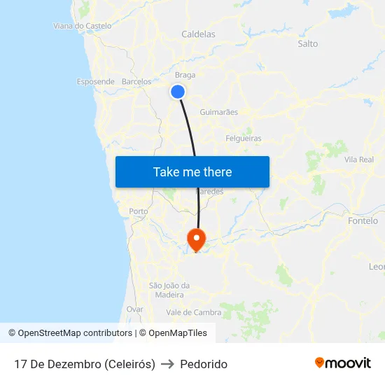 17 De Dezembro (Celeirós) to Pedorido map