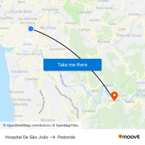 Hospital De São João to Pedorido map