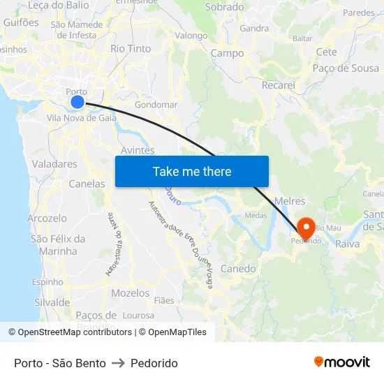 Porto - São Bento to Pedorido map