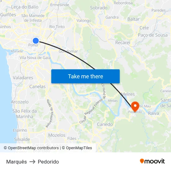 Marquês to Pedorido map