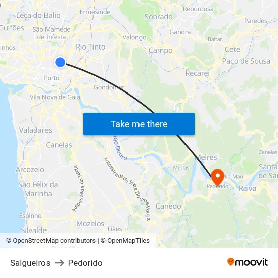 Salgueiros to Pedorido map