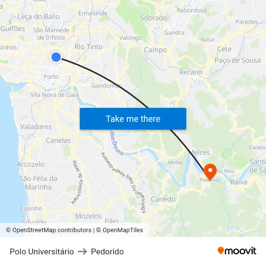 Polo Universitário to Pedorido map