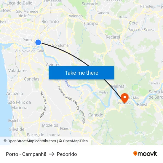 Porto - Campanhã to Pedorido map