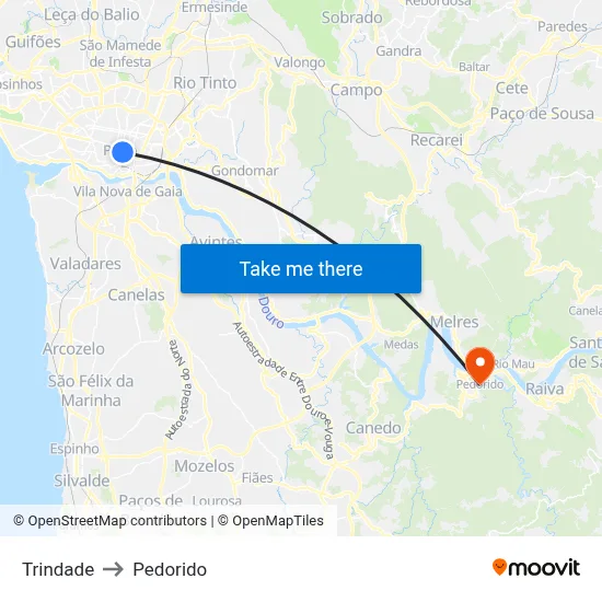 Trindade to Pedorido map