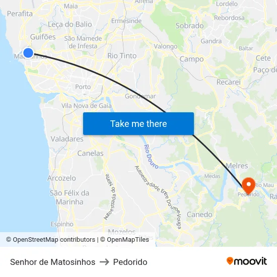 Senhor de Matosinhos to Pedorido map