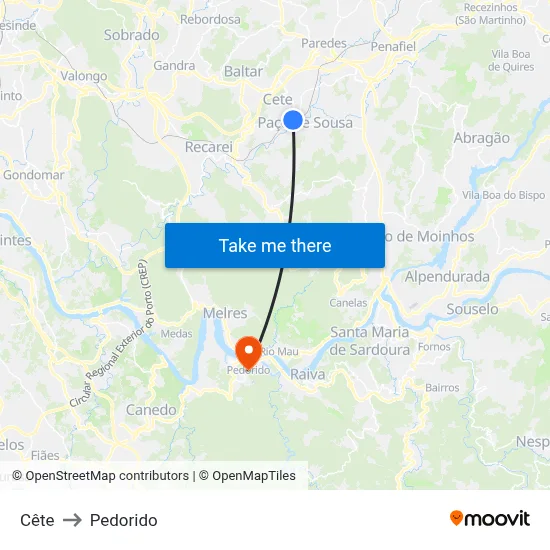 Cête to Pedorido map