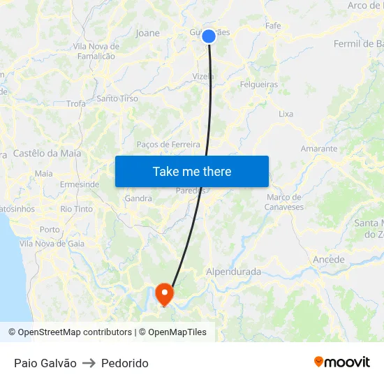 Paio Galvão to Pedorido map
