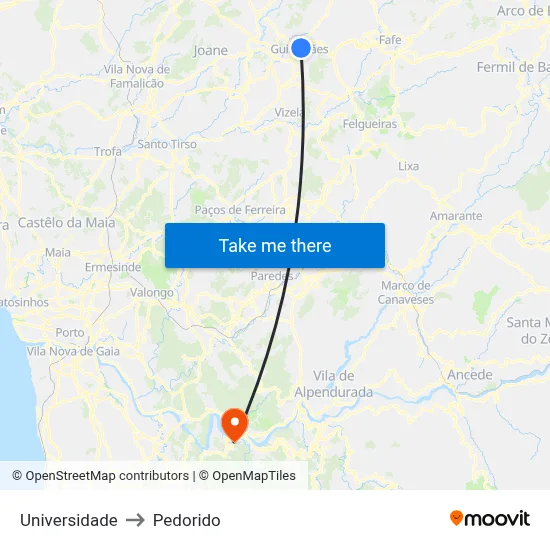 Universidade to Pedorido map