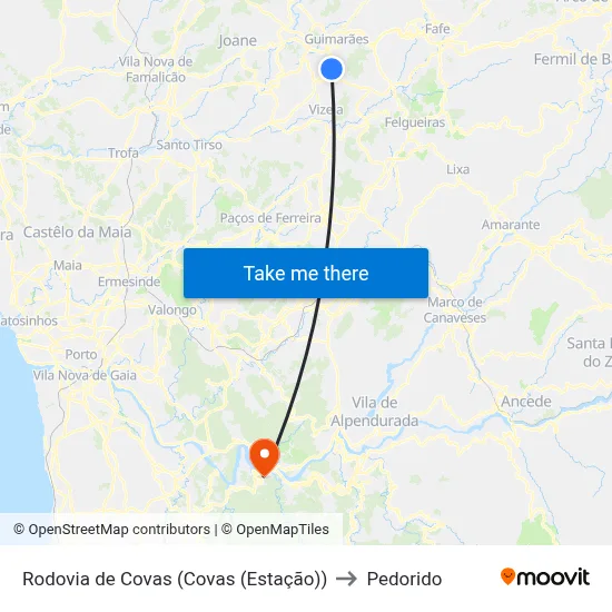 Rodovia de Covas (Covas (Estação)) to Pedorido map