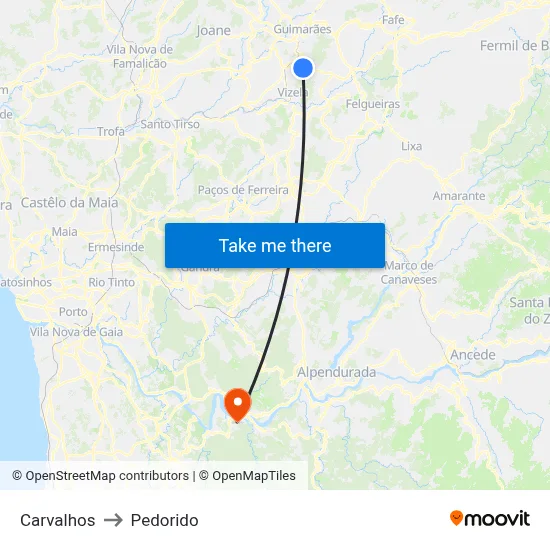 Carvalhos to Pedorido map