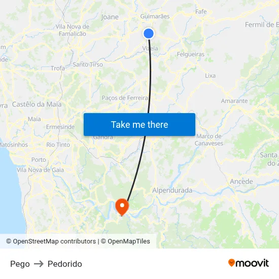 Pego to Pedorido map