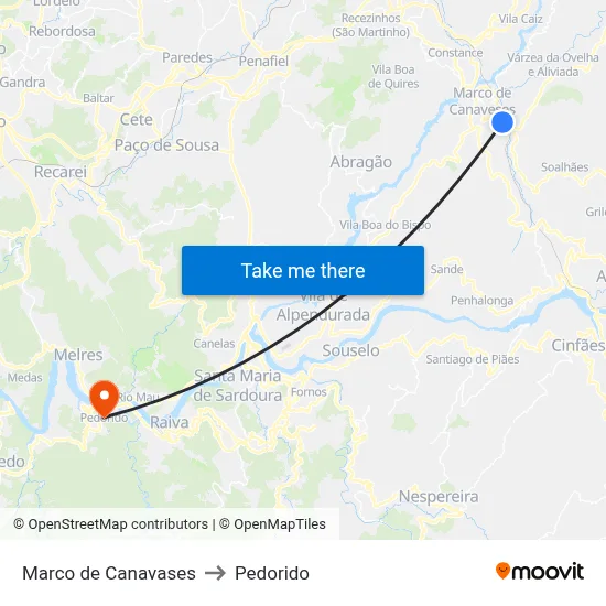 Marco de Canavases to Pedorido map
