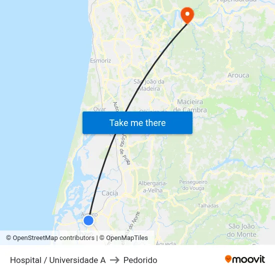 Hospital / Universidade A to Pedorido map