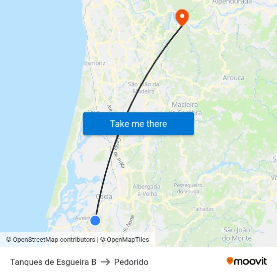 Tanques de Esgueira B to Pedorido map