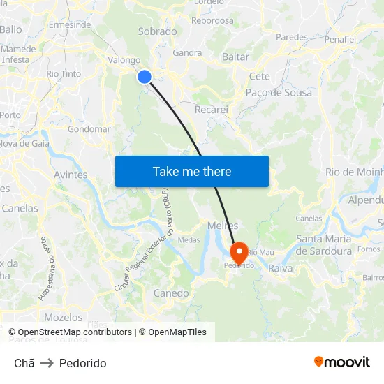 Chã to Pedorido map