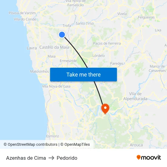 Azenhas de Cima to Pedorido map