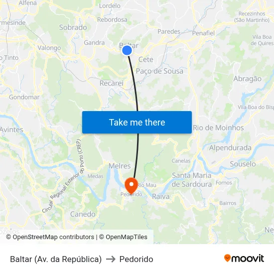Baltar (Av. da República) to Pedorido map