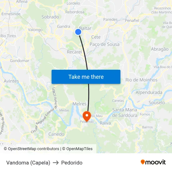 Vandoma (Capela) to Pedorido map