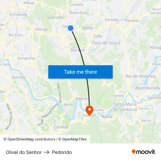 Olival do Senhor to Pedorido map