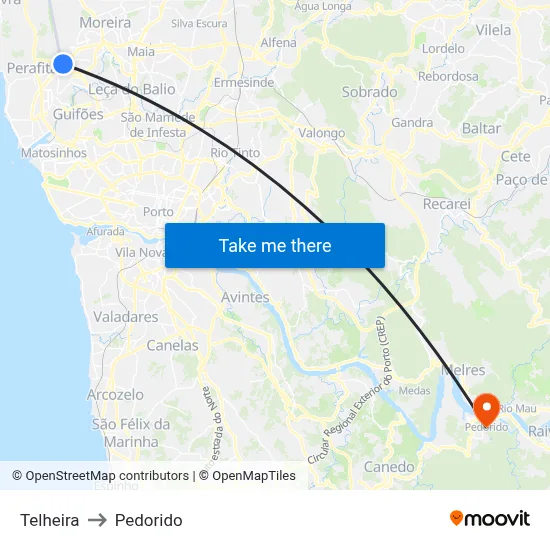Telheira to Pedorido map