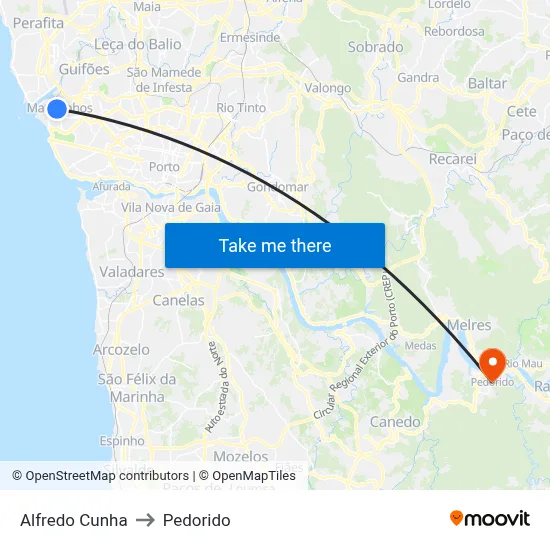 Alfredo Cunha to Pedorido map