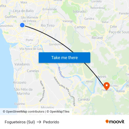 Fogueteiros (Sul) to Pedorido map
