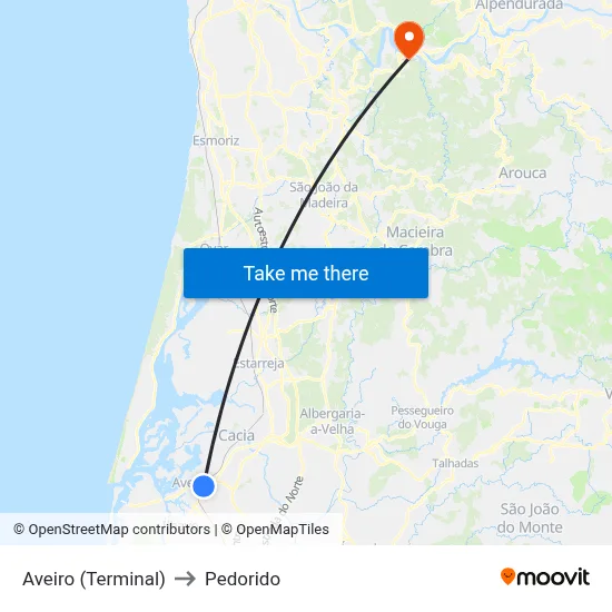 Aveiro (Terminal) to Pedorido map
