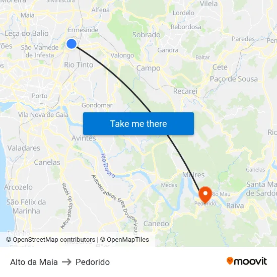 Alto da Maia to Pedorido map