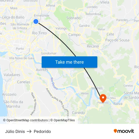 Júlio Dinis to Pedorido map