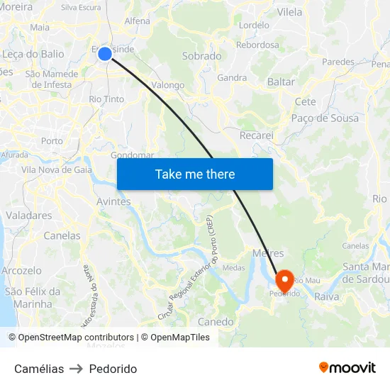 Camélias to Pedorido map
