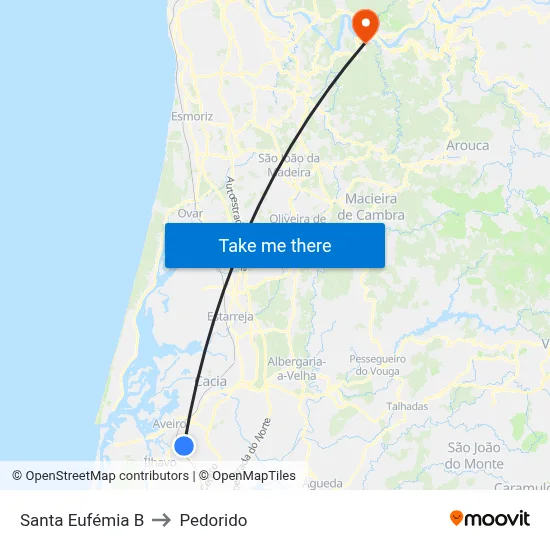 Santa Eufémia B to Pedorido map