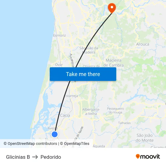 Glicínias B to Pedorido map