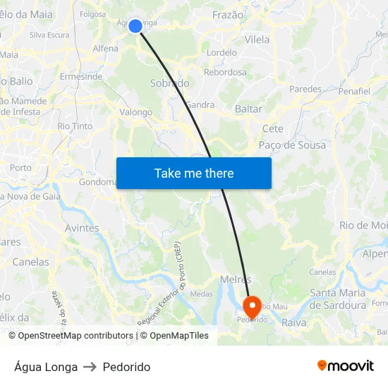 Água Longa to Pedorido map