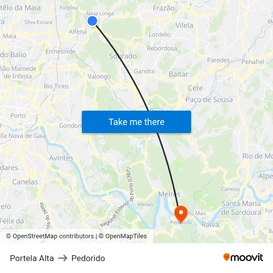 Portela Alta to Pedorido map