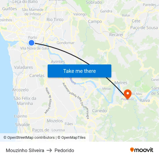 Mouzinho Silveira to Pedorido map