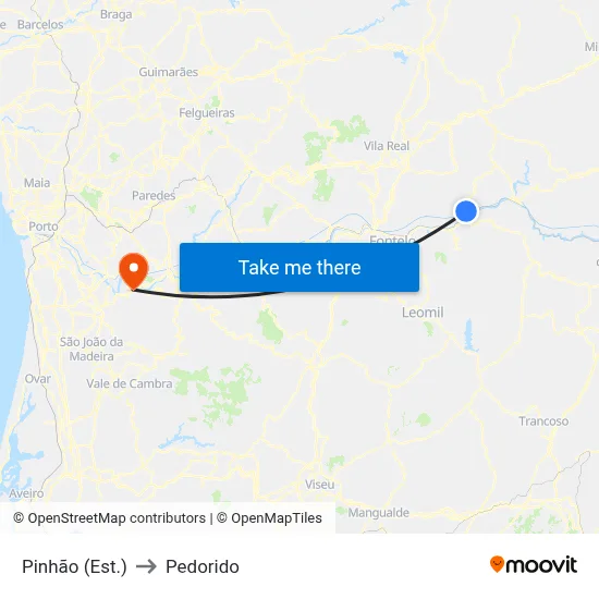 Pinhão (Est.) to Pedorido map