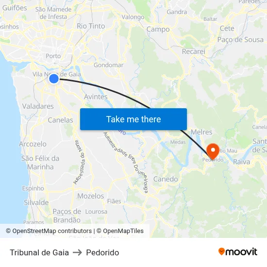 Tribunal de Gaia to Pedorido map