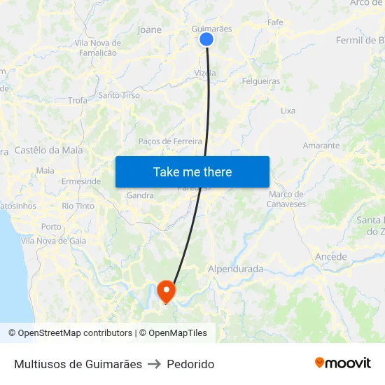 Multiusos de Guimarães to Pedorido map