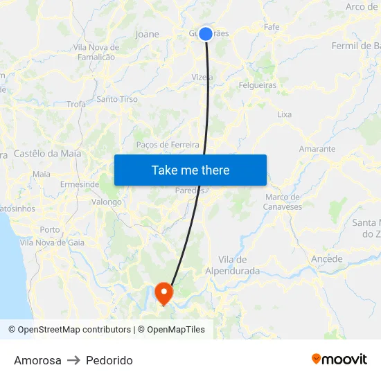 Amorosa to Pedorido map