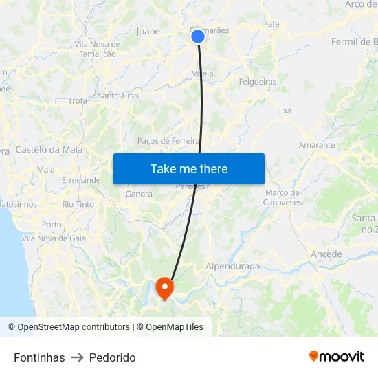 Fontinhas to Pedorido map