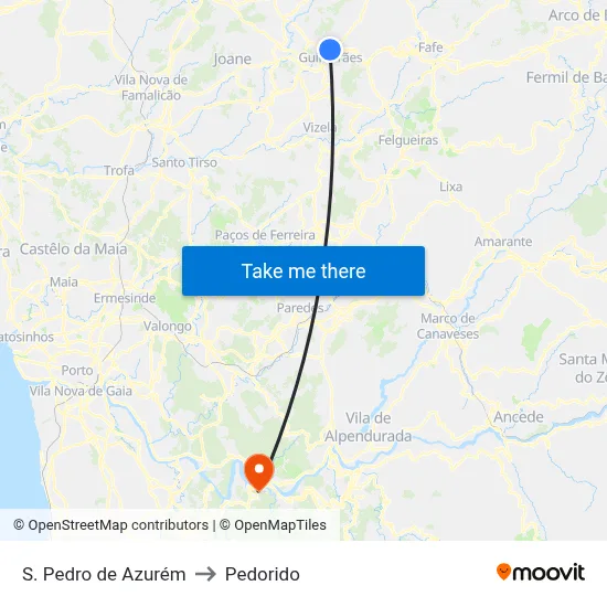 S. Pedro de Azurém to Pedorido map