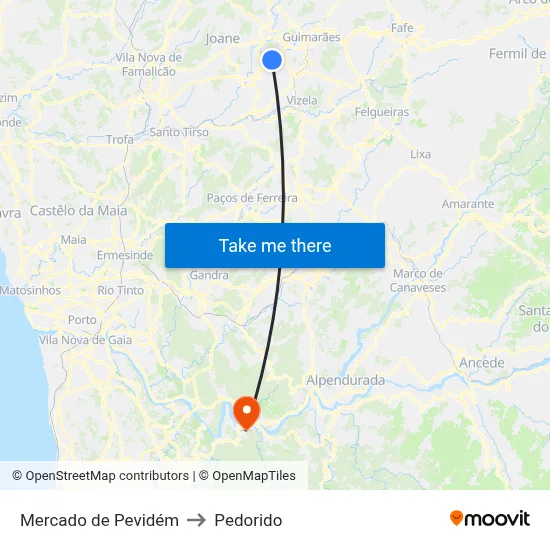 Mercado de Pevidém to Pedorido map
