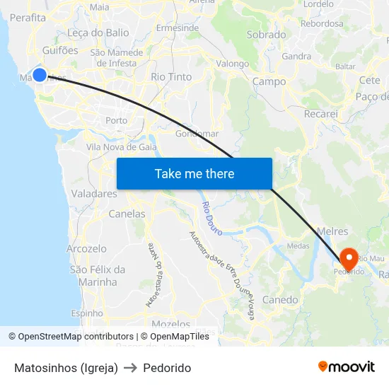 Matosinhos (Igreja) to Pedorido map