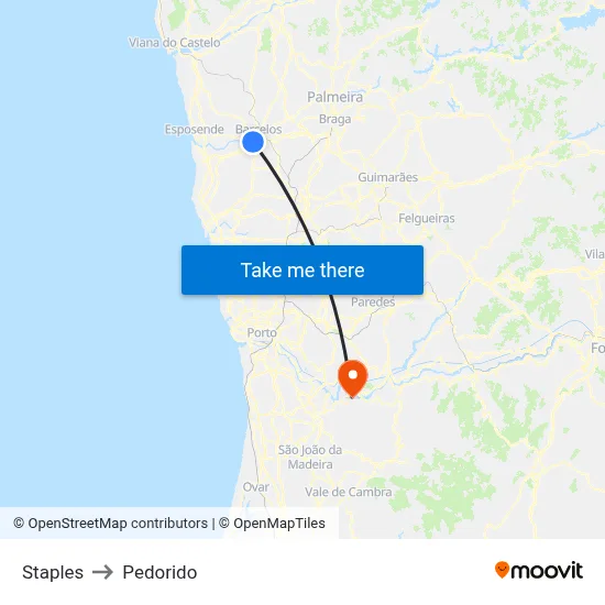 Staples to Pedorido map