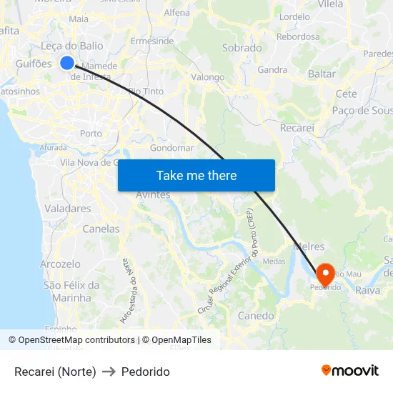 Recarei (Norte) to Pedorido map